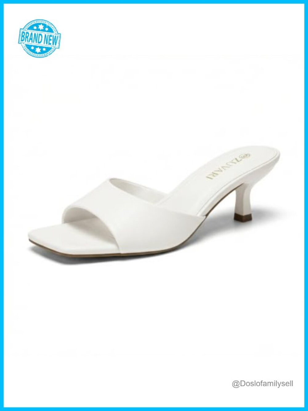 Kitten Heel Sandals Square Open Toe Slip-On Mule Heels for Women